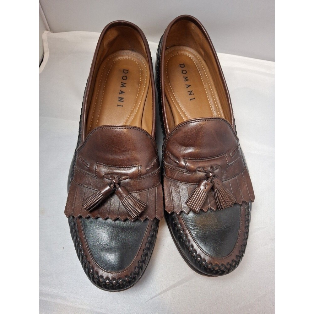 DOMANI Men's Two-Tone Leather Kiltie Tassel Loafers Size 11.5